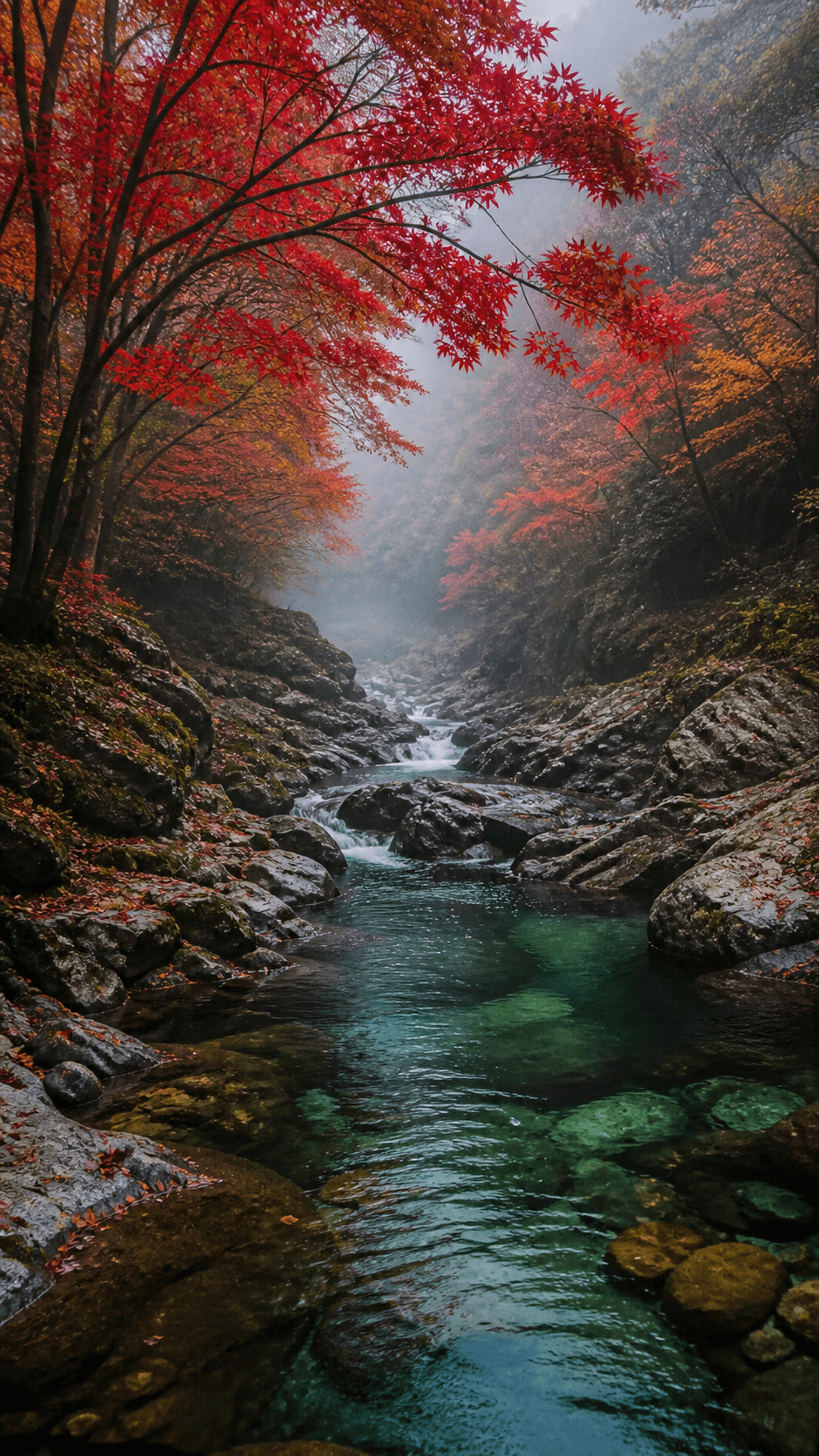 Crimson Emerald Ravine Nature phone wallpaper