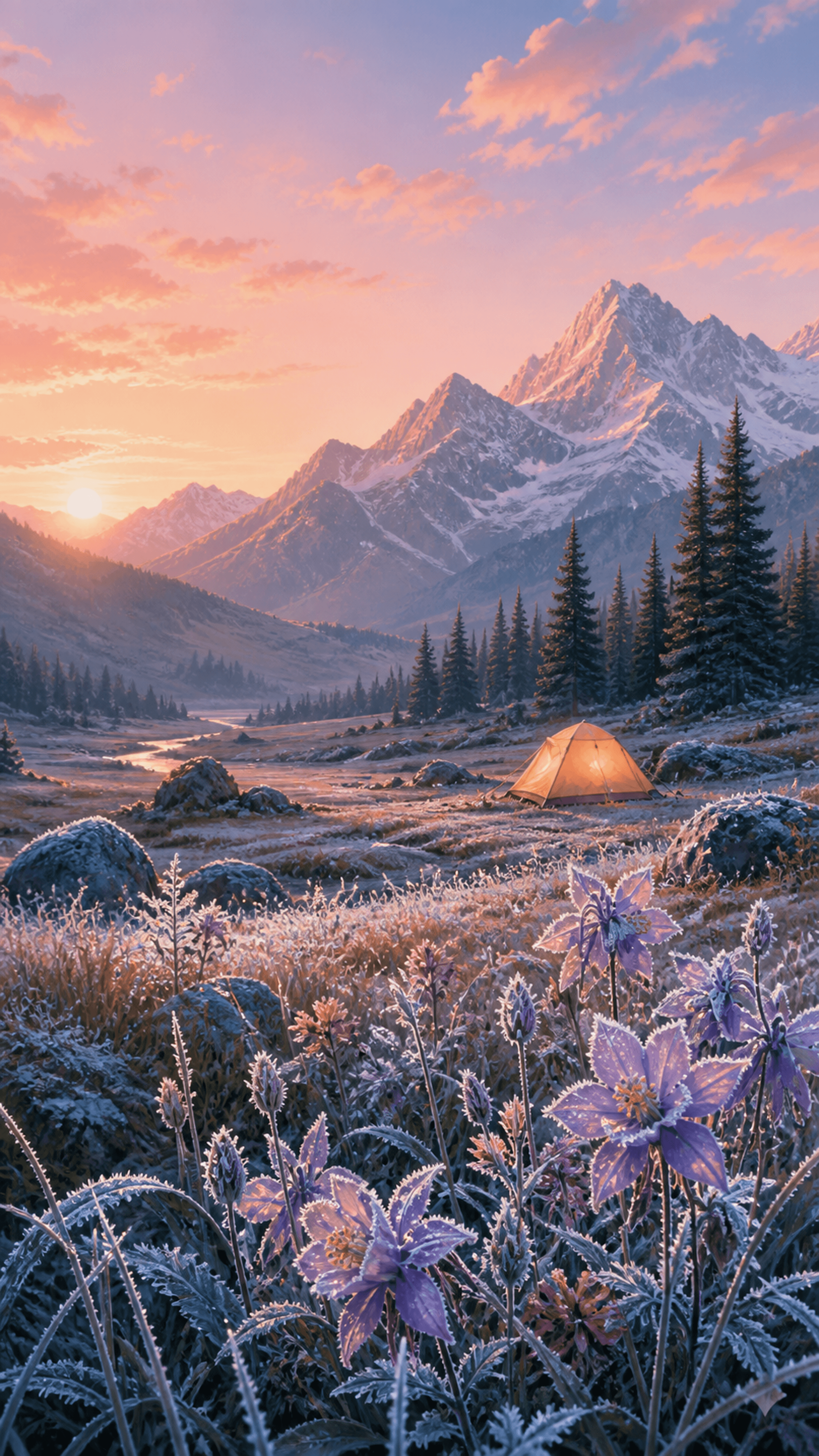 Frostlight Alpine Camp Nature phone wallpaper
