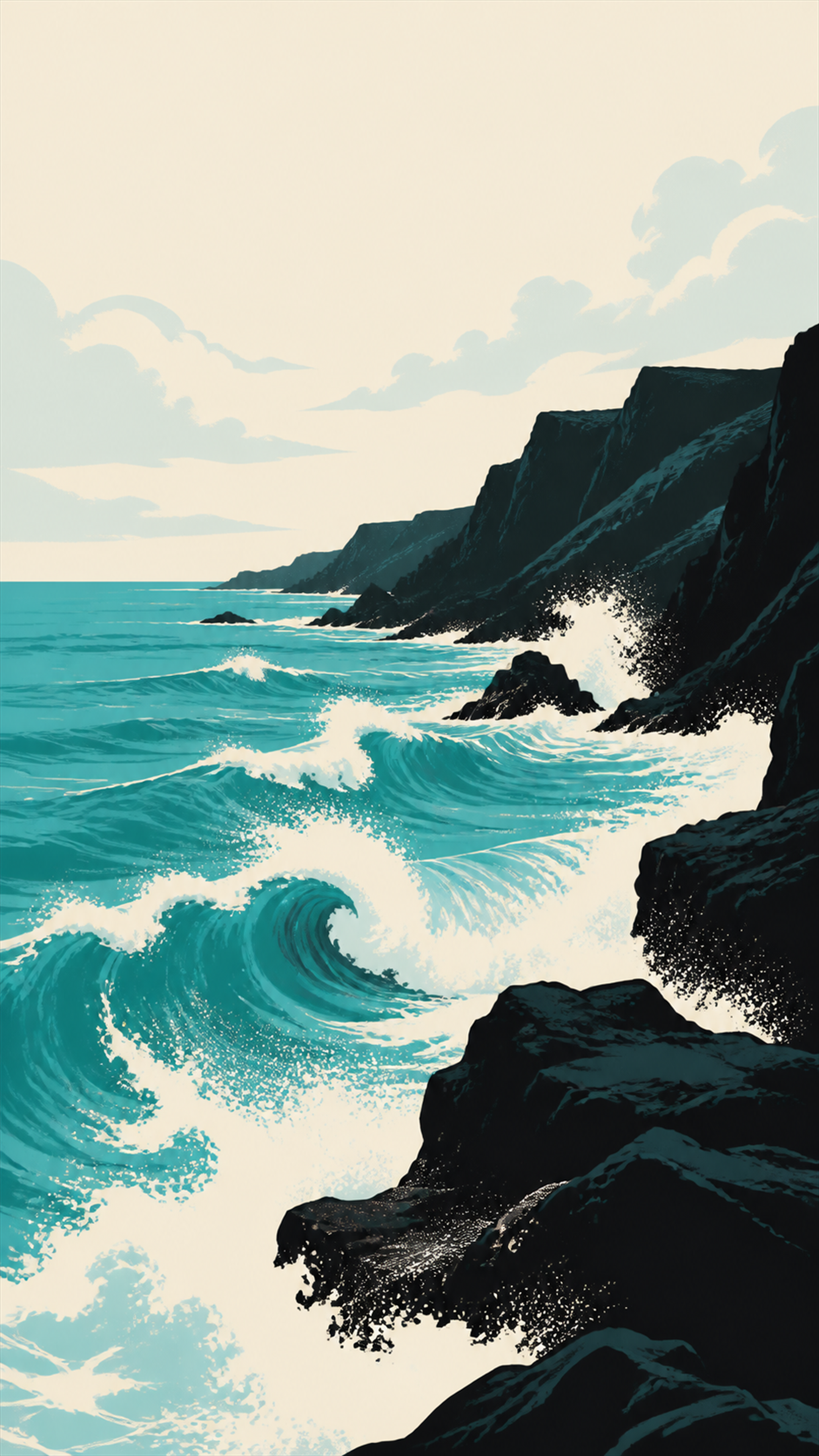 Turquoise Breakers Illustration phone wallpaper