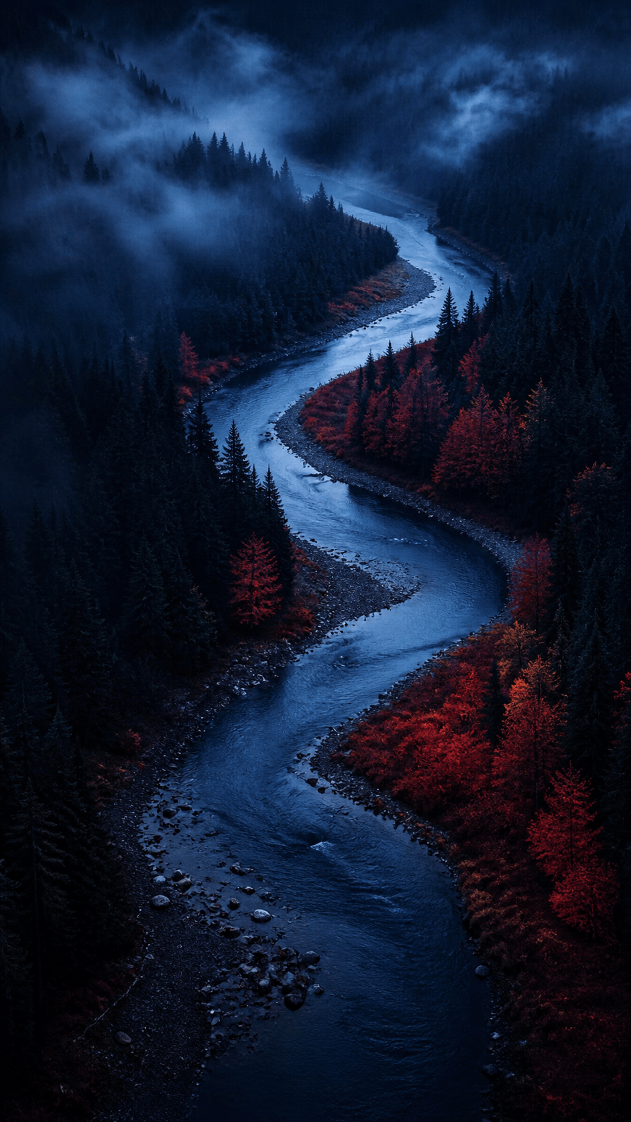 Midnight Ember River Nature phone wallpaper