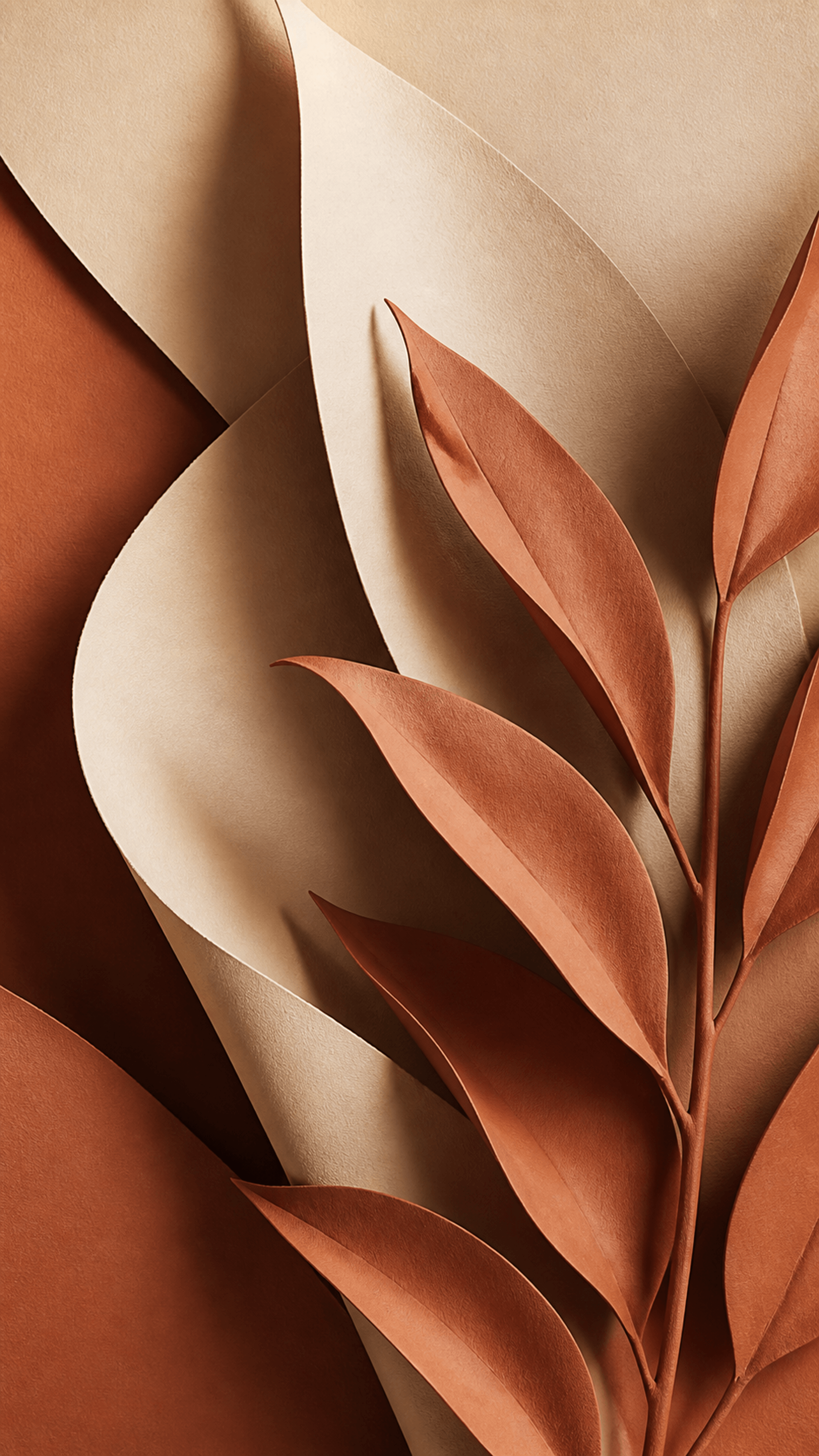 Terracotta Shadow Leaves Minimal phone wallpaper