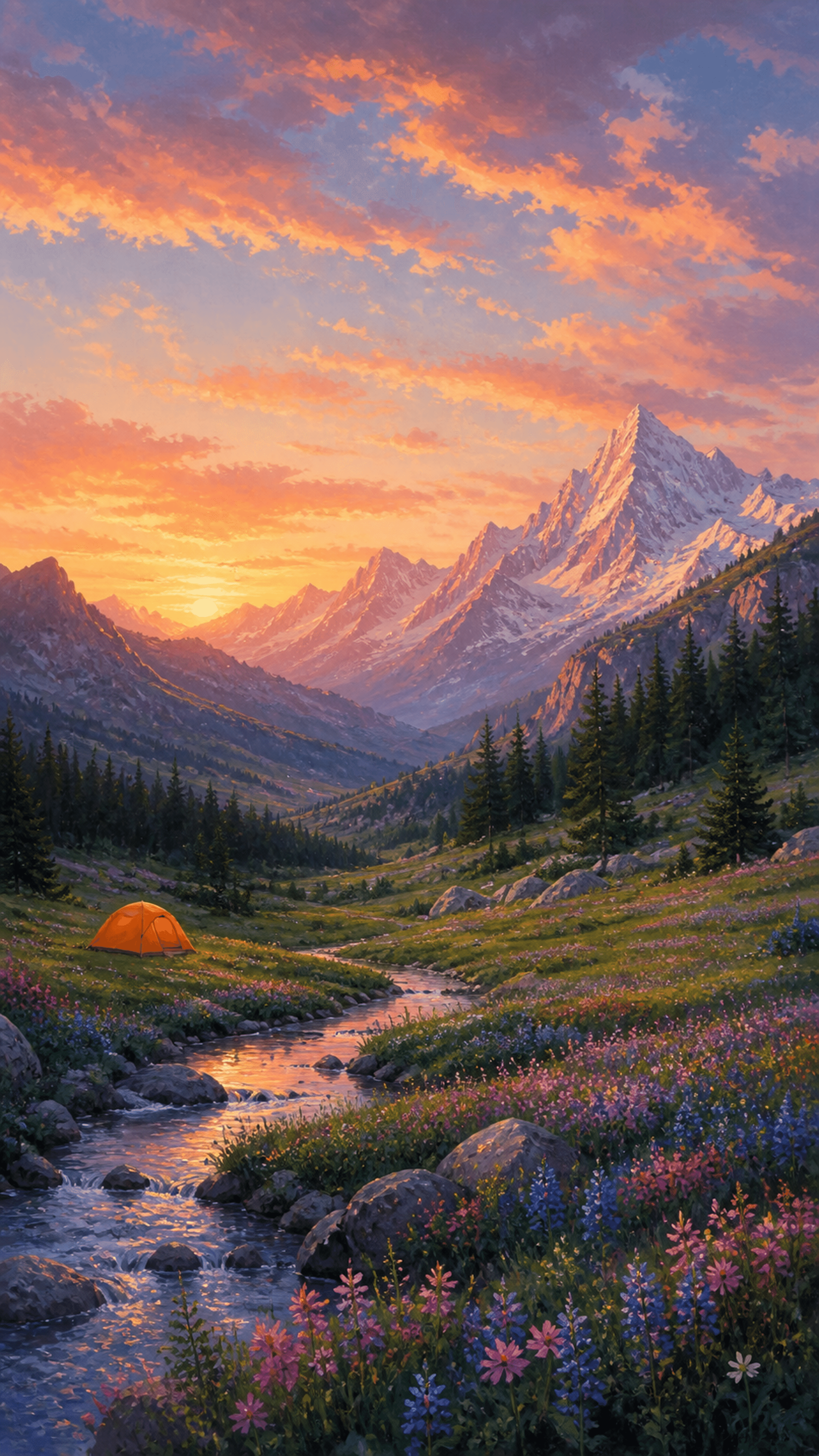 Wildflower Alpine Twilight Illustration phone wallpaper